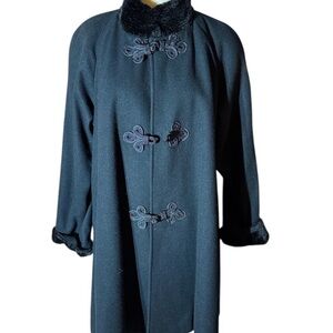 Vintage Stephanie Matthews Black Wool Victorian Edwardian Goth Swing Jacket LRG